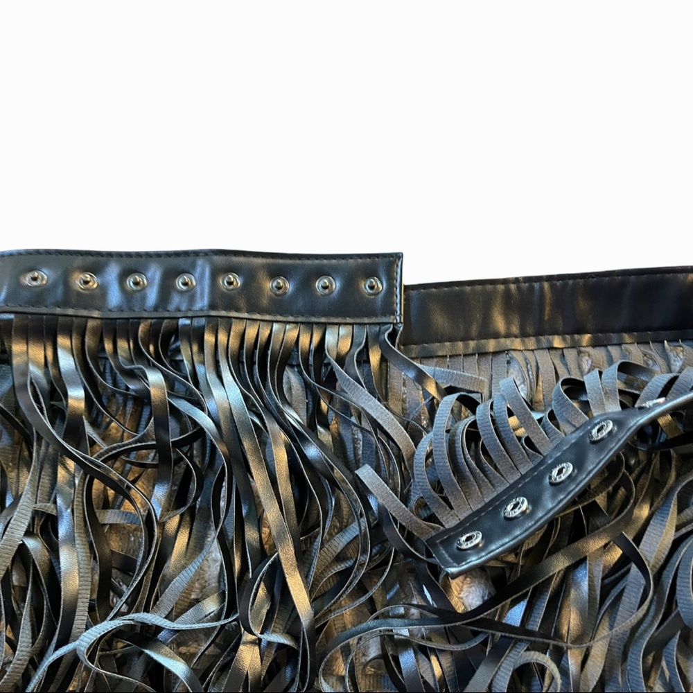Black Long Fringe Vegan Leather Adjustable Belt - Picture 6 of 6